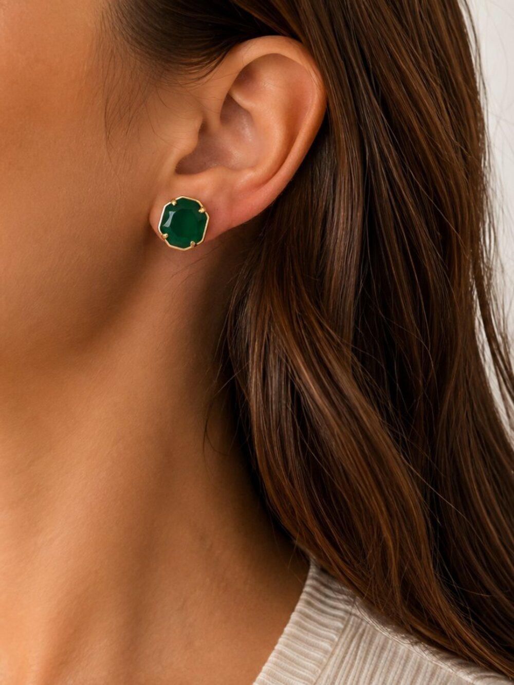 Kendra Scott Gold Tone Green Stone Stud Earrings